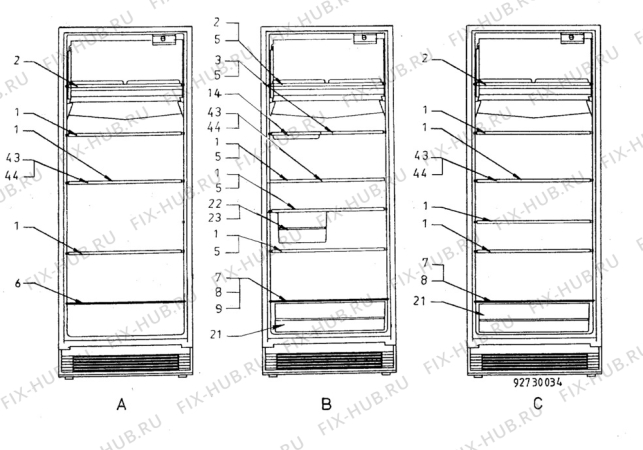 Взрыв-схема холодильника Electrolux RP1208A - Схема узла C10 Interior