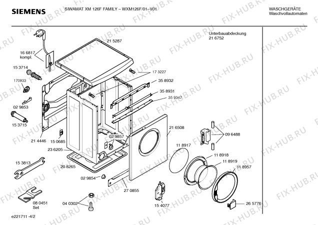 Взрыв-схема стиральной машины Siemens WXM126F SIWAMAT XM 126F  Family - Схема узла 02