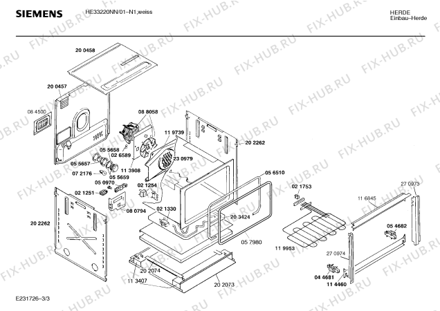 Взрыв-схема плиты (духовки) Siemens HE33220NN - Схема узла 03