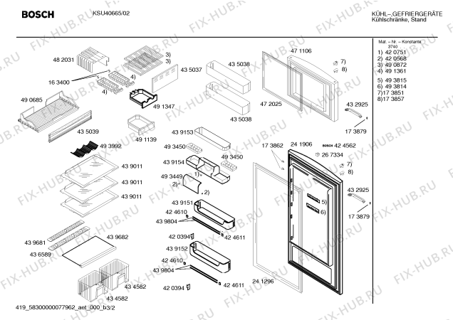 Схема №1 KSU40665 с изображением Дверь для холодильника Bosch 00241906