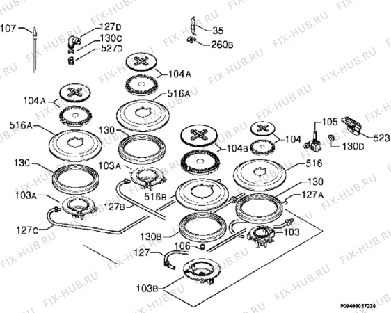 Взрыв-схема плиты (духовки) Zanussi ZGG640ITXC - Схема узла Functional parts 267