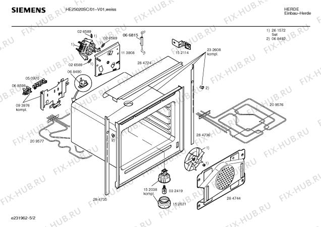 Взрыв-схема плиты (духовки) Siemens HE25020SC - Схема узла 02