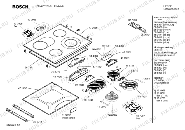 Схема №1 PAN675T01 с изображением Стеклокерамика для плиты (духовки) Bosch 00472065