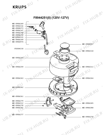 Взрыв-схема кофеварки (кофемашины) Krups F8944251(0) - Схема узла WP001871.6P3