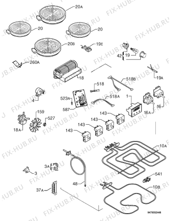 Взрыв-схема плиты (духовки) Faure FS05 VTC/EMR CVC6097 - Схема узла Electrical equipment 268