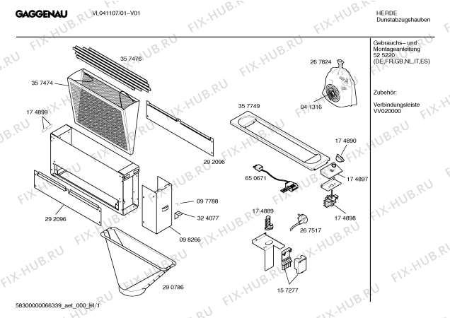 Схема №1 VL040107 с изображением Инструкция по эксплуатации Gaggenau для вытяжки Bosch 00525220