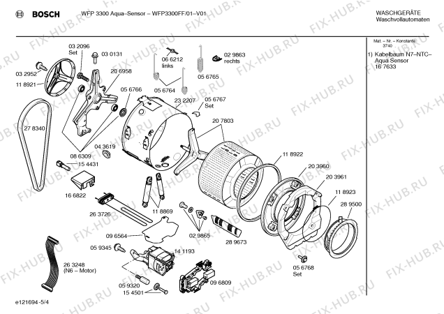 Взрыв-схема стиральной машины Bosch WFP3300FF WFP3300 Aqua-Sensor - Схема узла 04
