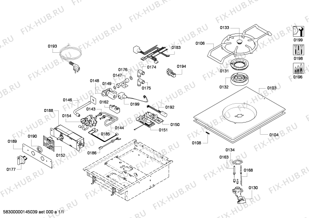 Схема №1 VG415210 с изображением Горелка для плиты (духовки) Bosch 00650318