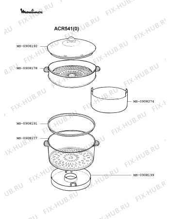 Взрыв-схема мультиварки (пароварки) Moulinex ACR541(0) - Схема узла FP002244.3P2