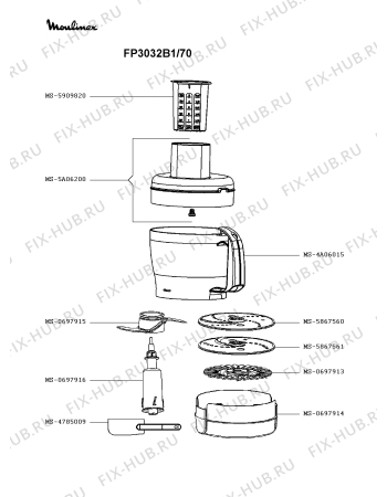 Взрыв-схема кухонного комбайна Moulinex FP3032B1/70 - Схема узла HP003205.7P2