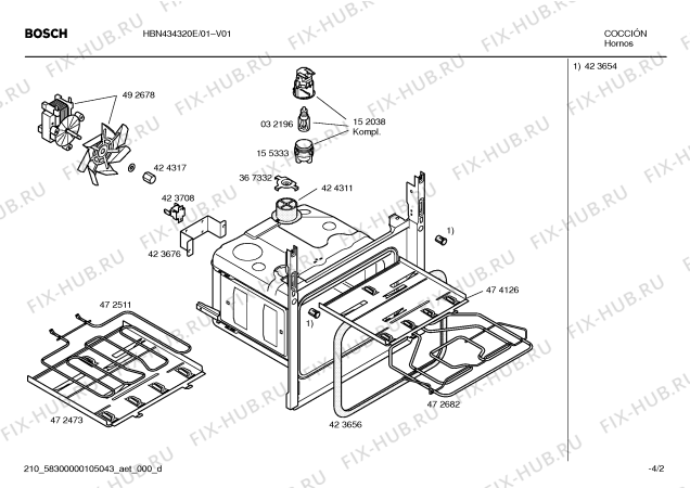 Взрыв-схема плиты (духовки) Bosch HBN434320E - Схема узла 02