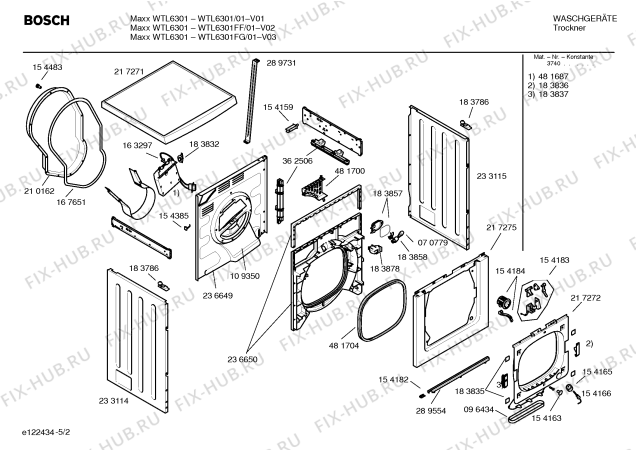 Взрыв-схема сушильной машины Bosch WTL6301FG Maxx WTL6301 - Схема узла 02