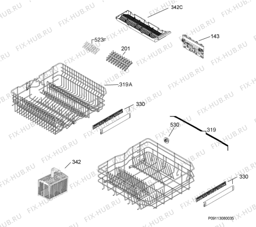 Взрыв-схема посудомоечной машины Aeg Electrolux F78008UM0P - Схема узла Basket 160