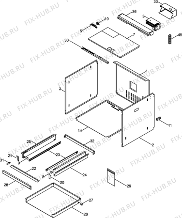 Взрыв-схема плиты (духовки) Electrolux EOB374X - Схема узла H20 Housing F