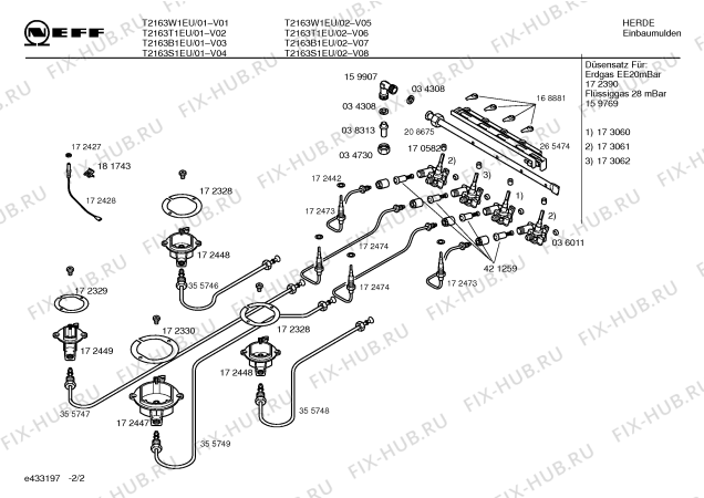 Схема №2 T2133N2NL с изображением Форсунки для природного газа для плиты (духовки) Bosch 00172390