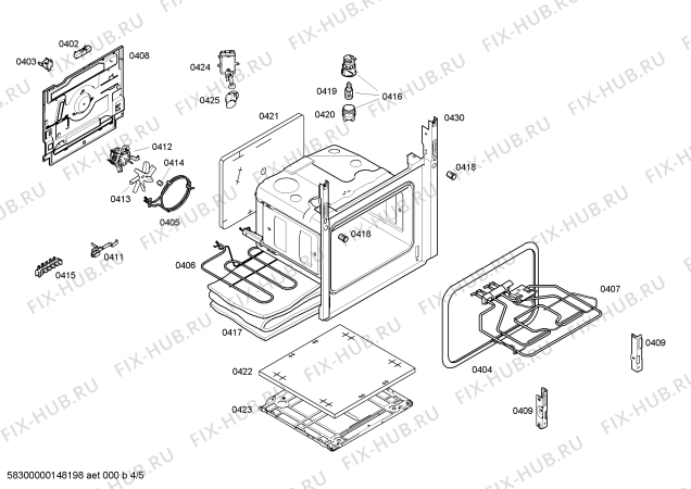 Взрыв-схема плиты (духовки) Bosch HCE743220F - Схема узла 04