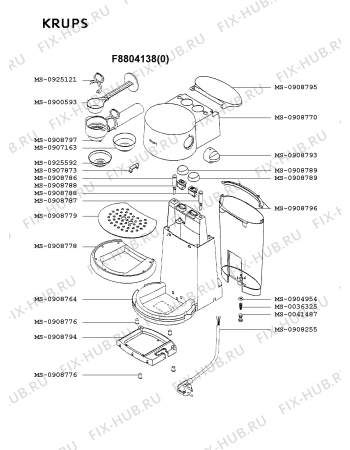 Взрыв-схема кофеварки (кофемашины) Krups F8804138(0) - Схема узла UP001857.0P3