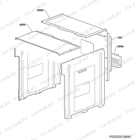 Взрыв-схема плиты (духовки) Electrolux EOB98001X - Схема узла Housing 001