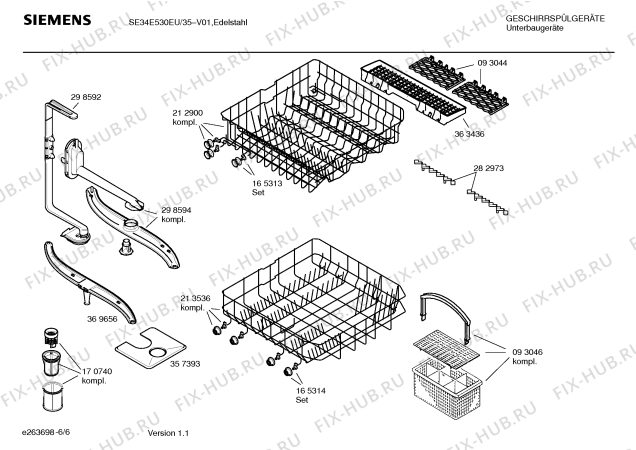 Взрыв-схема посудомоечной машины Siemens SE34E530EU - Схема узла 06