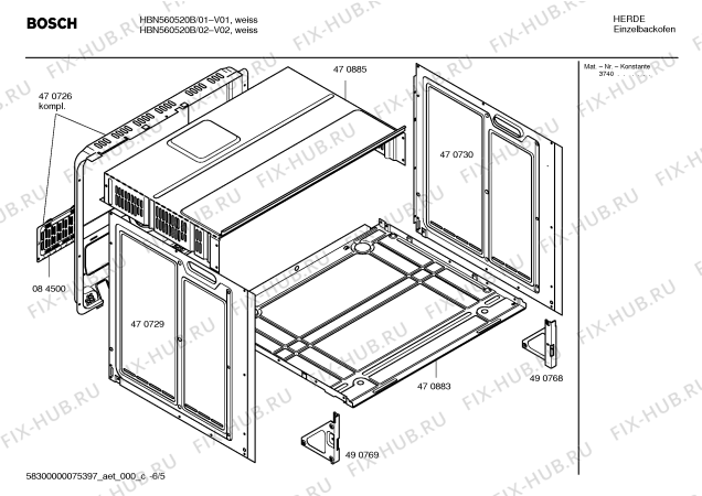 Взрыв-схема плиты (духовки) Bosch HBN560520B - Схема узла 05