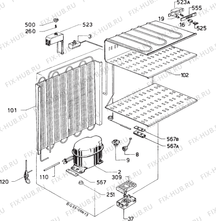 Взрыв-схема холодильника Zoppas PH120V - Схема узла Refrigerator cooling system