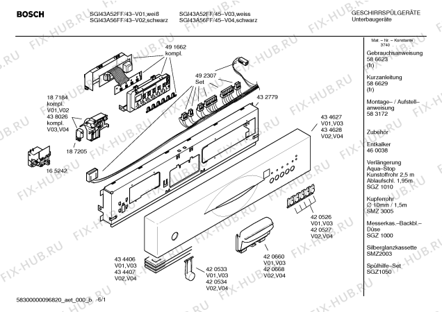 Схема №2 SGI43A52FF с изображением Передняя панель для посудомоечной машины Bosch 00434627