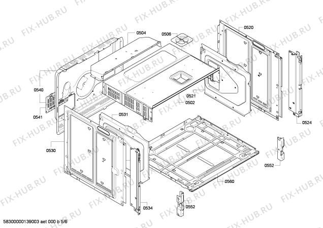 Взрыв-схема плиты (духовки) Bosch HBR73A450E - Схема узла 05