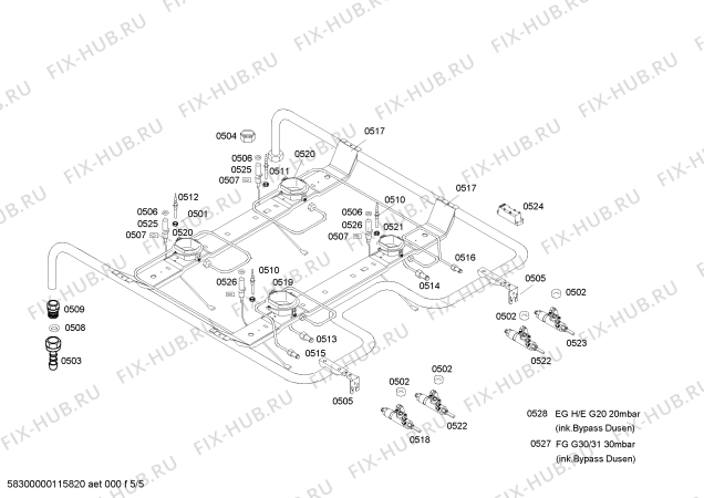 Взрыв-схема плиты (духовки) Bosch HSV423020H - Схема узла 05