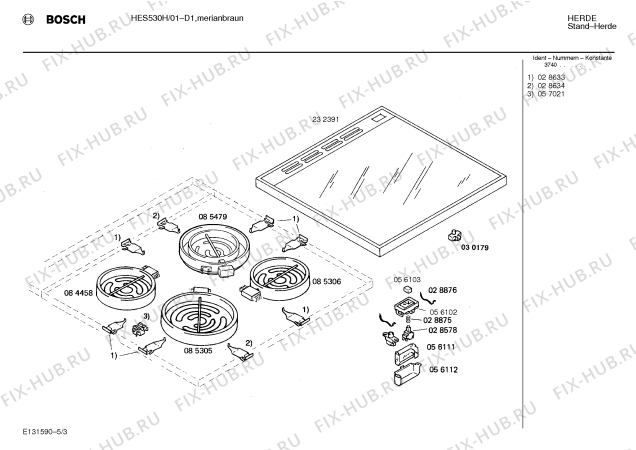 Взрыв-схема плиты (духовки) Bosch HES530H - Схема узла 03