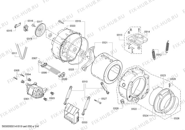 Схема стиральной машины Siemens WM14S472DN S14.47 varioPerfect; iQdrive - Схема узла 03 Взрыв-схема стиральной машины Siemens WM14S472DN S14.47 varioPerfect; iQdrive - Схема узла 03