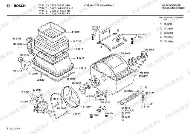 Взрыв-схема стиральной машины Bosch 0722044593 V3410 - Схема узла 04