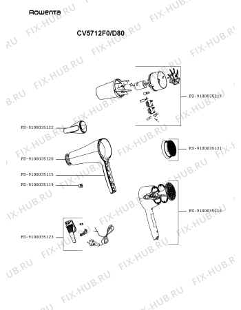 Схема №1 CV5712F0/D80 с изображением Корпусная деталь для фена Rowenta FS-9100035116