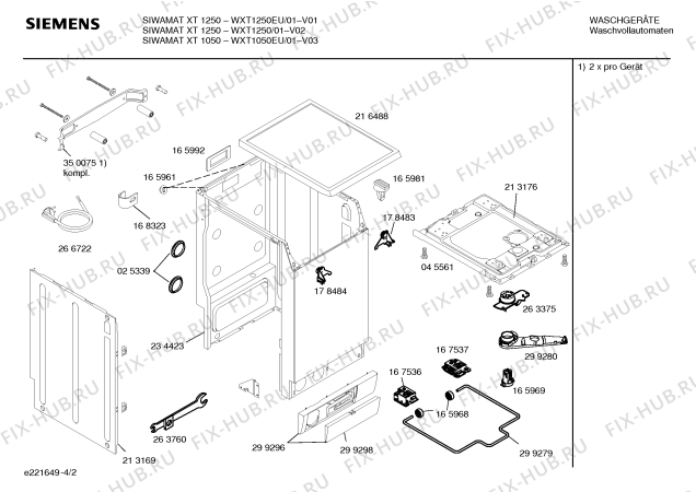 Взрыв-схема стиральной машины Siemens WXT1050EU Siemens SIWAMAT XT 1050 - Схема узла 02