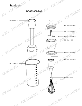 Взрыв-схема блендера (миксера) Moulinex DD833858/700 - Схема узла NP005636.3P2