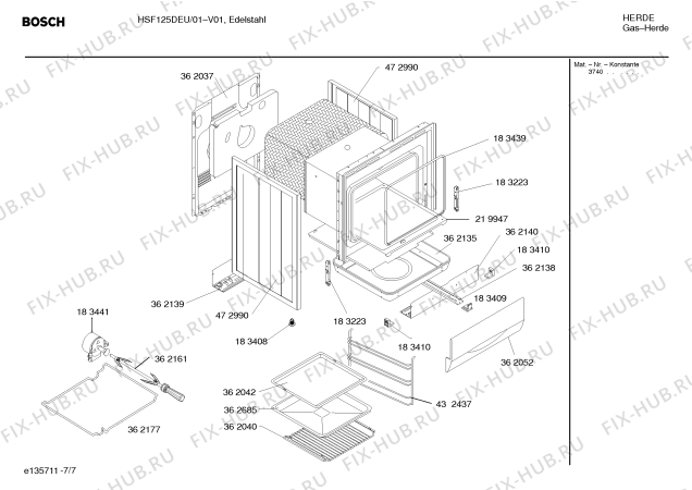 Взрыв-схема плиты (духовки) Bosch HSF125DEU - Схема узла 07