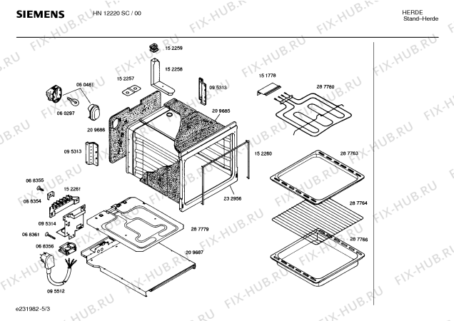 Взрыв-схема плиты (духовки) Siemens HN12220SC - Схема узла 03