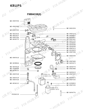 Взрыв-схема кофеварки (кофемашины) Krups F9884338(0) - Схема узла CP001869.6P2