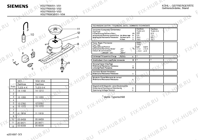 Взрыв-схема холодильника Siemens KS27R00 - Схема узла 03