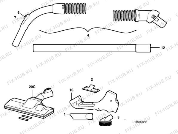 Взрыв-схема пылесоса Electrolux Z1176E - Схема узла L10 Hose B
