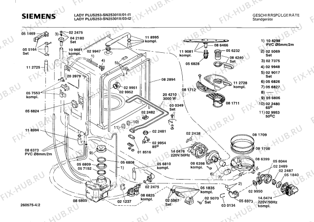 Взрыв-схема посудомоечной машины Siemens SN25301II - Схема узла 02