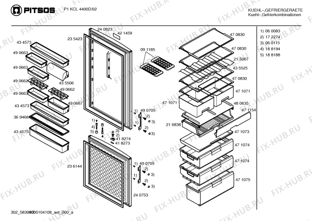 Схема №1 P1KCL3600D с изображением Крышка для холодильной камеры Bosch 00491256