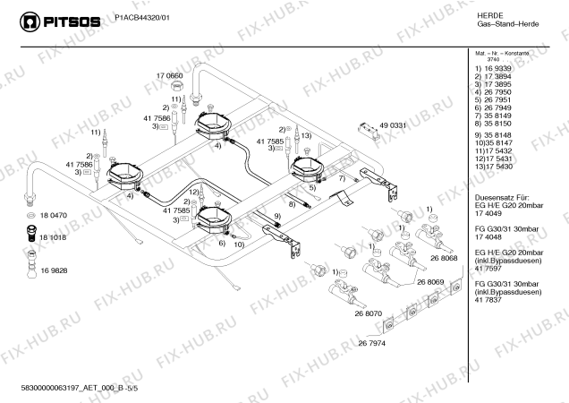 Схема №2 P1ACB44320 Pitsos с изображением Панель управления для плиты (духовки) Bosch 00435578