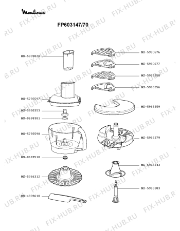 Взрыв-схема кухонного комбайна Moulinex FP603147/70 - Схема узла DP002964.1P2