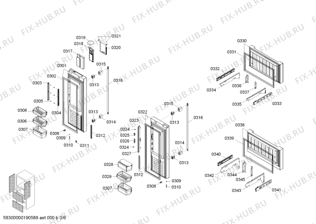 Схема №5 KMF40SW20 Bosch с изображением Дверь для холодильника Bosch 00714315