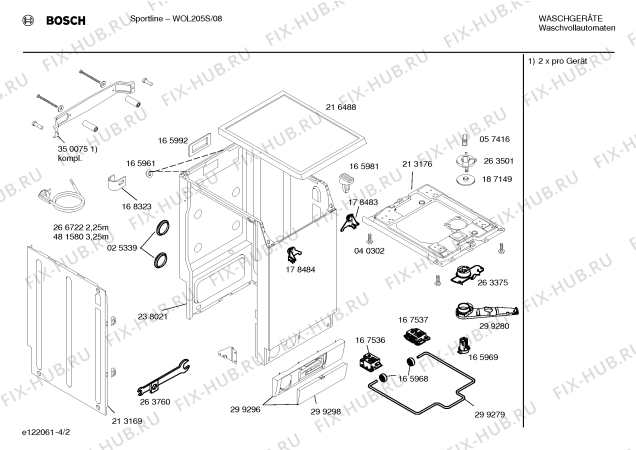 Схема №1 WOL205S sportline с изображением Таблица программ для стиралки Bosch 00580599