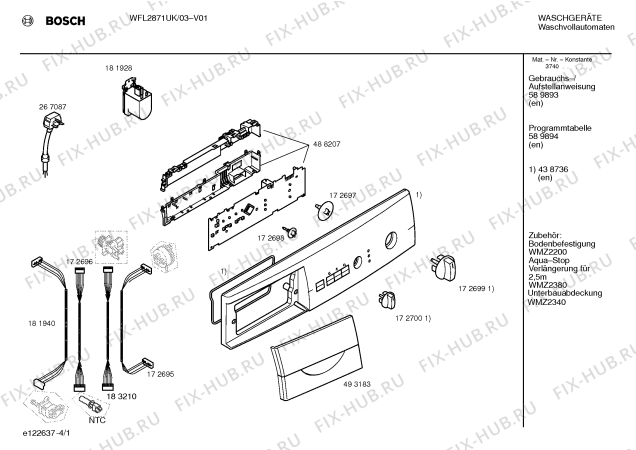 Схема №3 WFL2871UK wfl2871 с изображением Панель управления для стиральной машины Bosch 00438736