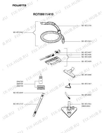 Взрыв-схема пылесоса Rowenta RO708611/410 - Схема узла MP002893.0P2