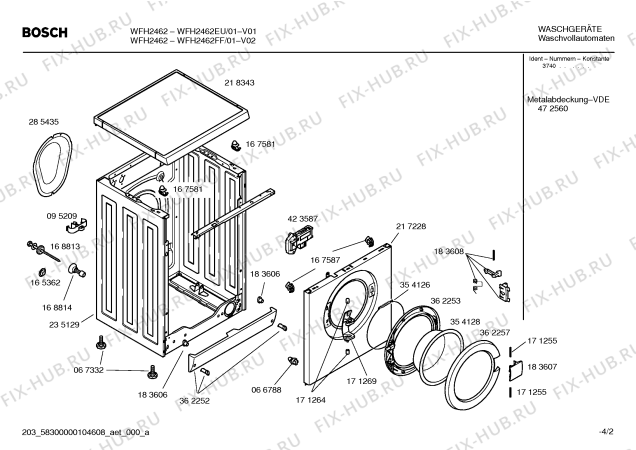 Взрыв-схема стиральной машины Bosch WFH2462FF WFH 2462 - Схема узла 02