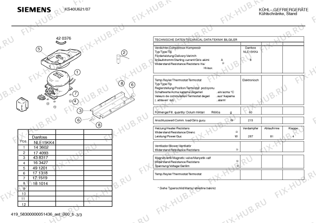 Взрыв-схема холодильника Siemens KS40U621 - Схема узла 03