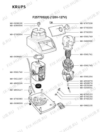 Взрыв-схема блендера (миксера) Krups F2577052(0) - Схема узла NP001096.7P2